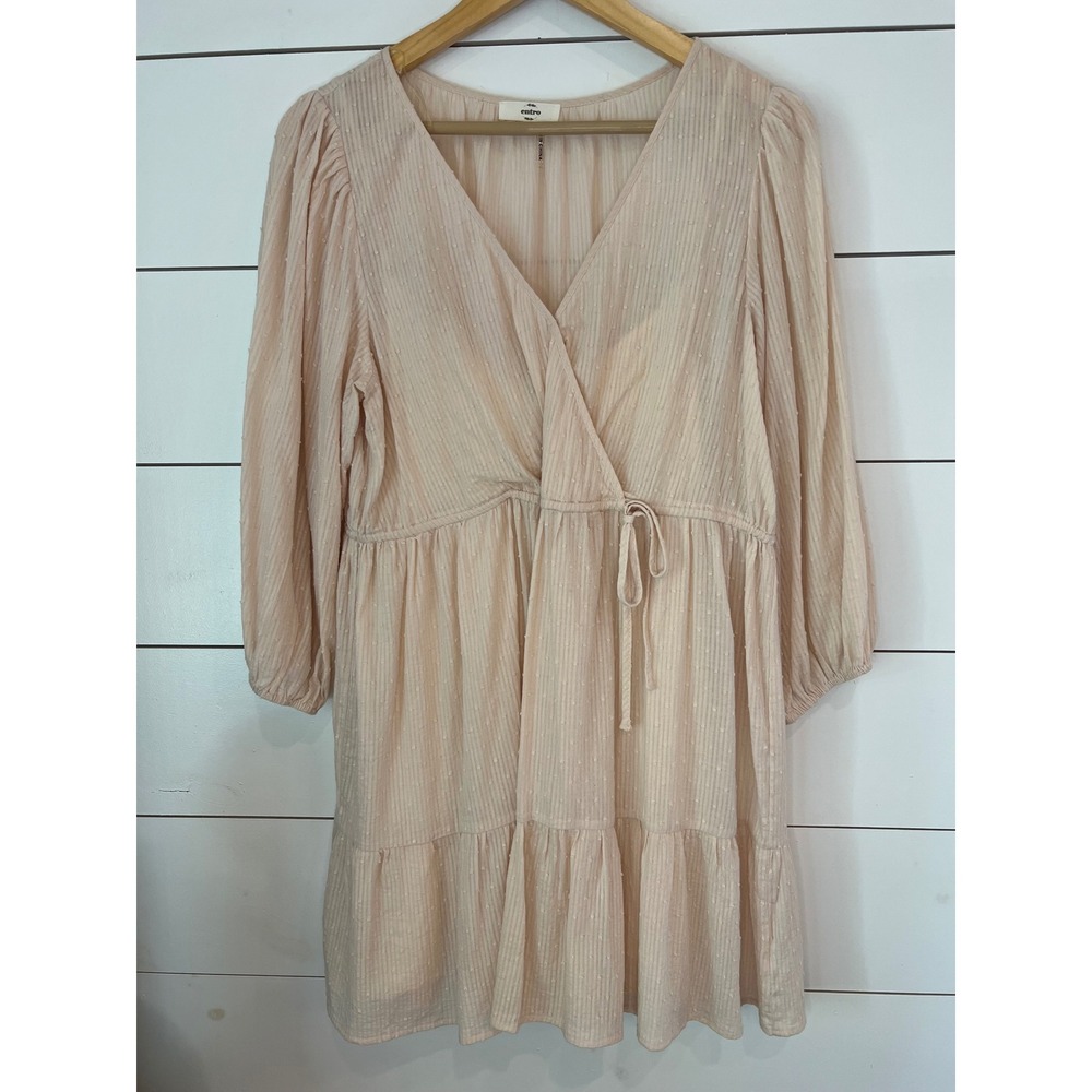 Entro Swiss Dot Wrap‎ Tiered Dress Medium Long Sleeve boho fairycore Cottagecore